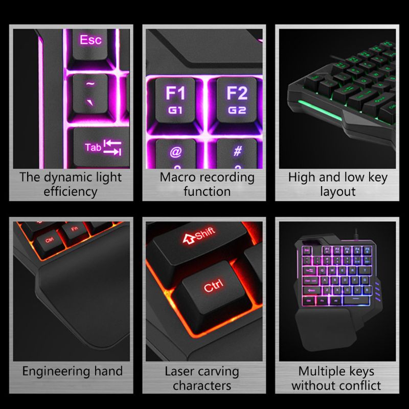 Portable One-Handed Gaming Keyboard RGB Backlit Mini Gaming Keypad Ergonomic Game Controller for PC PS4 X-box Gamer