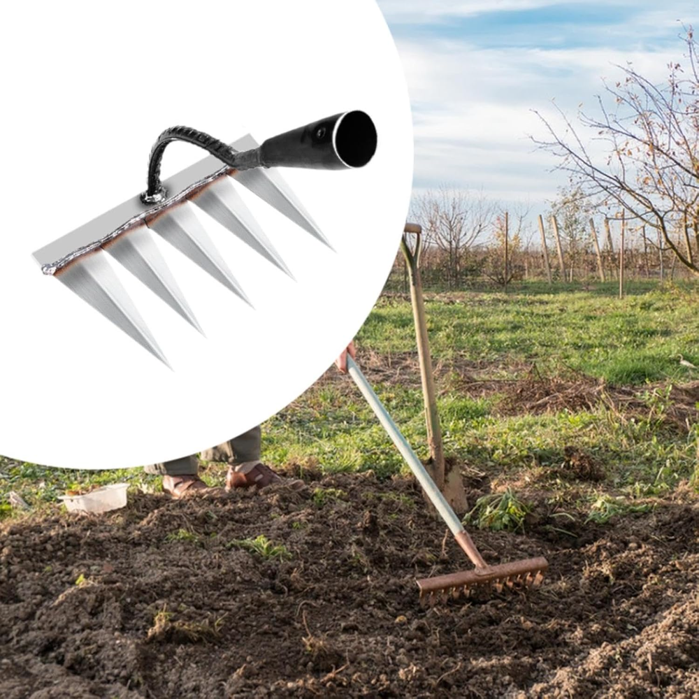 Rastrillo de mano para jardín, rastrillo de deshierbe, herramienta de deshierbe de Metal para jardín, rastrillo de jardín para agricultura, arado de verduras, aflojamiento del césped, con