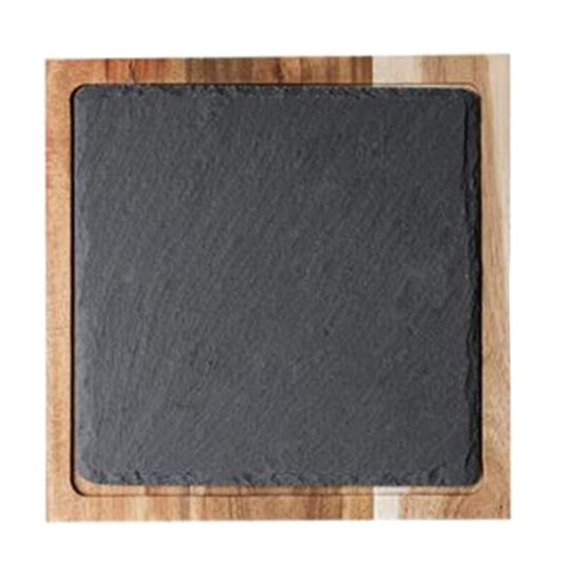 Solid Wood Snack Wood Tray Black Slate Bread Plate Lovesickness Wooden Plate Western-Style Japanese Food,Square