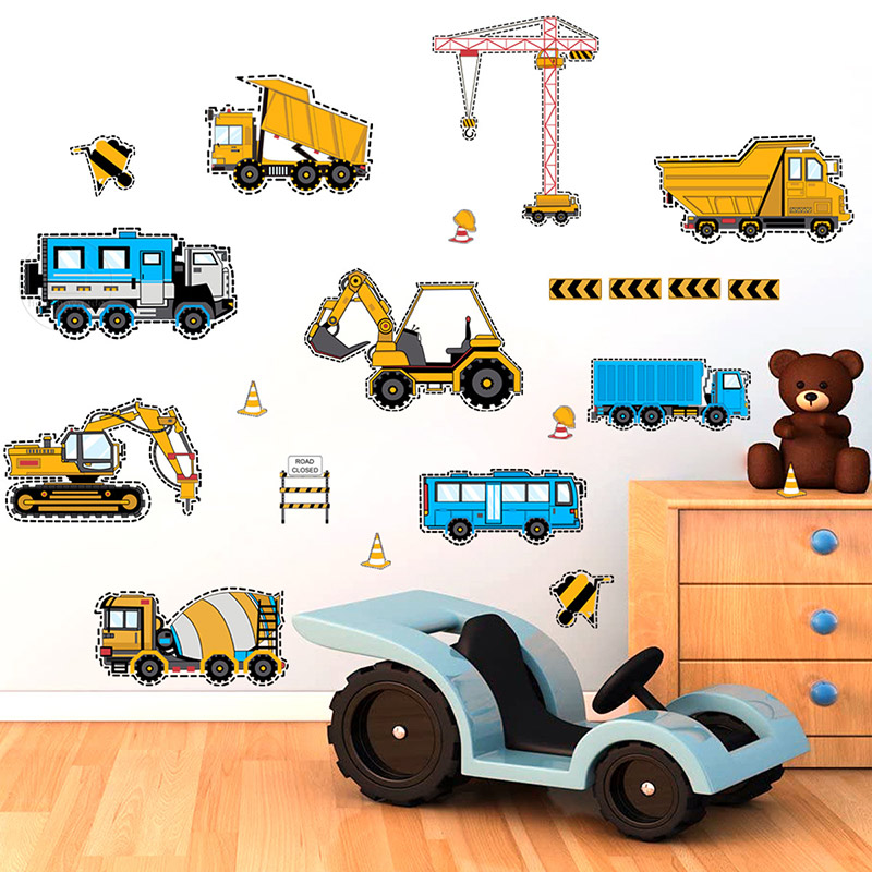 Engineering Vehicles Cartoon Wall Stickers for Kids Room Decoration Home Decor Art Murals Removable DIY Decals for Kindergarten