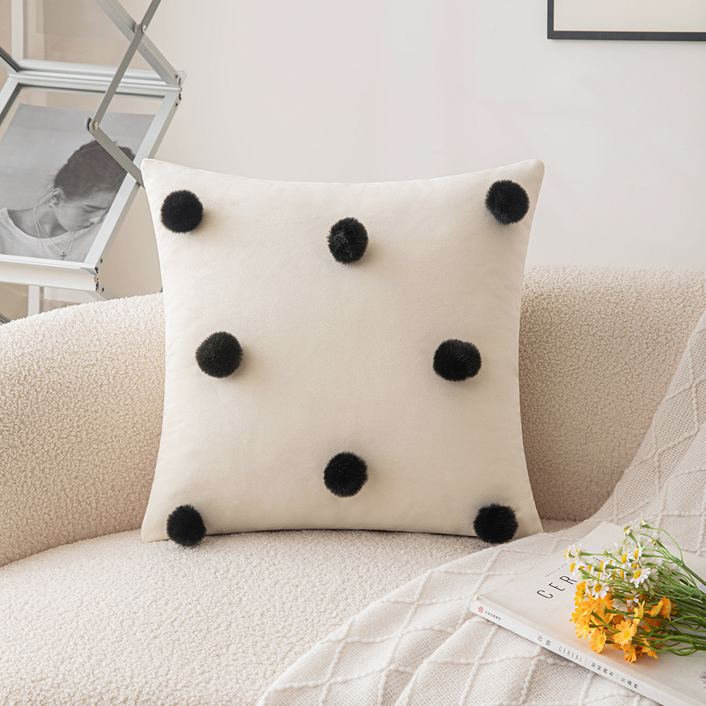 45x45cm Seashell Simple Throw Pillow Cover Black and White Velvet Cushion Cover Polka Dot Pillowcase for Couch Sofa Home Decor: black