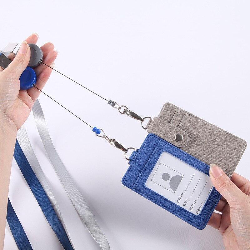 1pc skórzane etui na identyfikator etui PU biznes kieszeń na karty z wysuwaną smyczą Dom gabinet karta pamięci