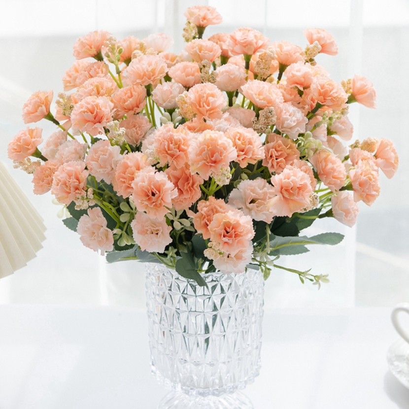 15 cabezas, flores artificiales, Clavel pequeño para Navidad, corona de costura para el hogar, artesanía, decoración de arco de boda, flor artificial