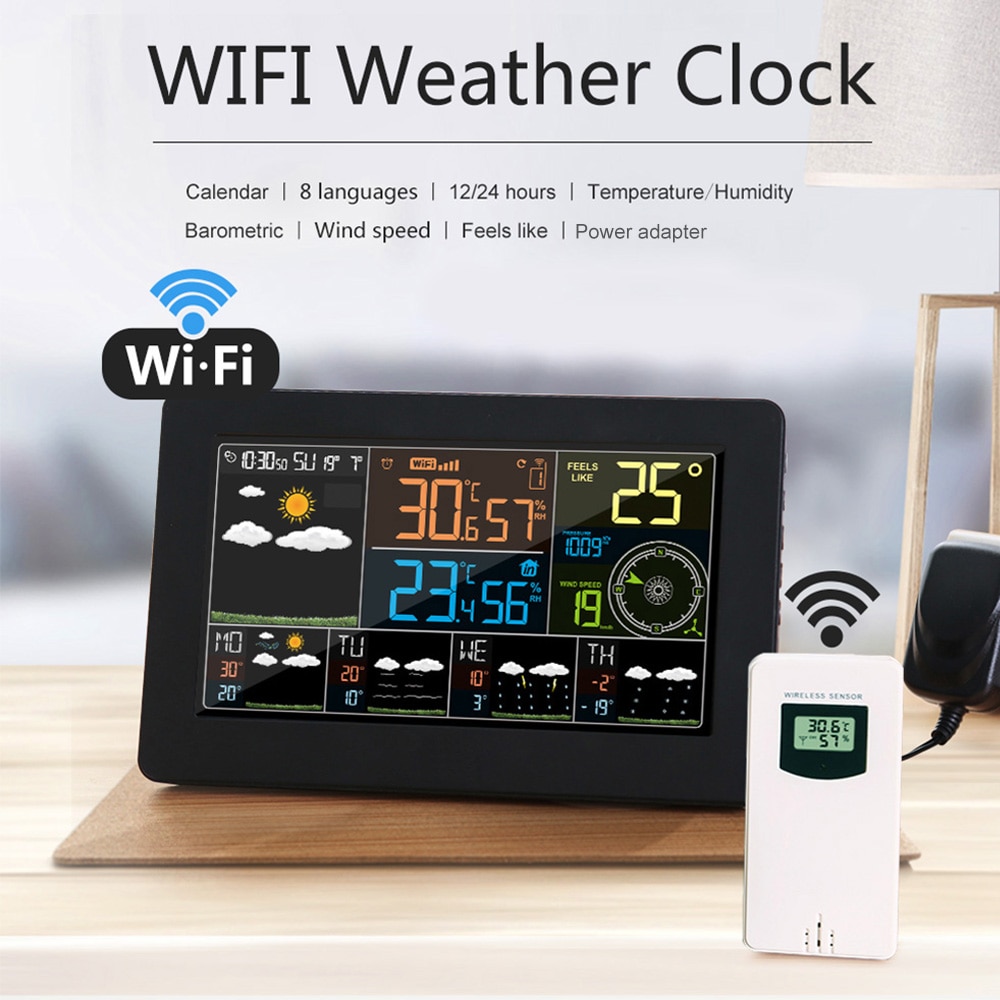 Farge wifi værstasjon app kontroll smart værmonitor innendørs utendørs temperatur fuktighet barometrisk vindhastighet