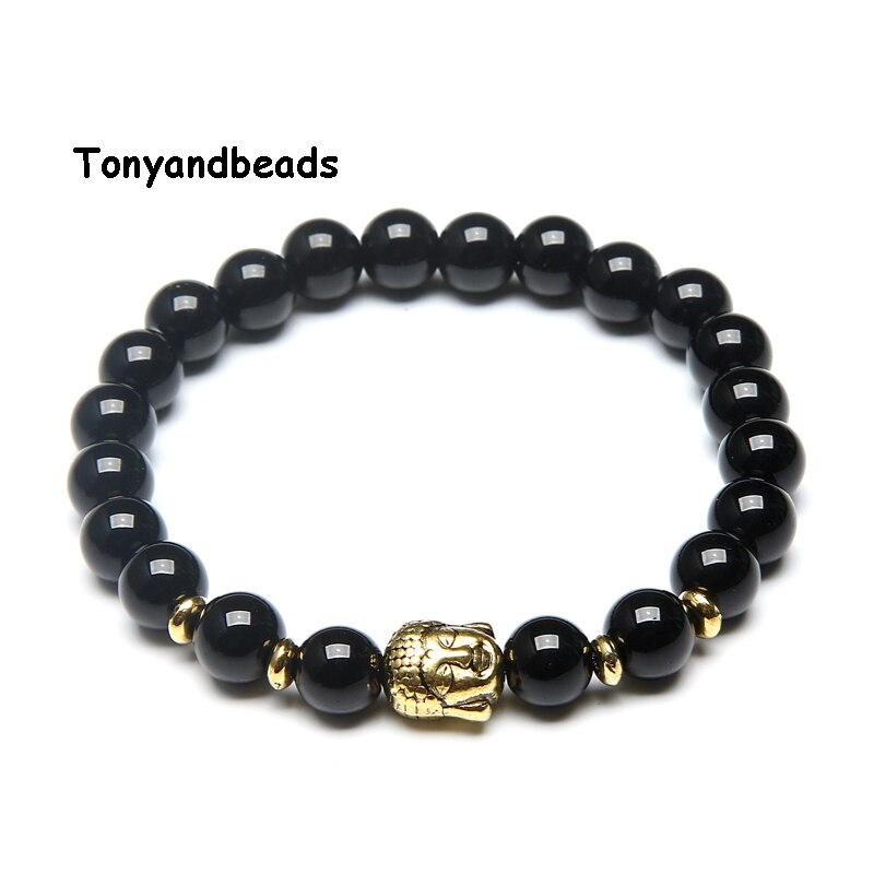 Natuursteen Kralen Armband Antieke Gouden Boeddha Charm Armbanden &amp; Bangle Voor Vrouwen Of Mannen Geen. NB4: Black Agate