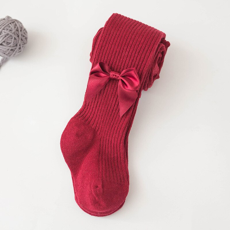 0-4 Jaar Oude Winter Warm Boog Leggings Baby Katoen Boog-Knoop Panty Elastische Kinderen Meisjes Geribbelde Kousen meisjes Voor Leggings: Red / M 1-2Years