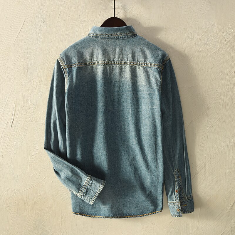brand long-sleeved denim shirt men spring and autumn shirt mens cotton turn-down collar denim blue shirts male chemise