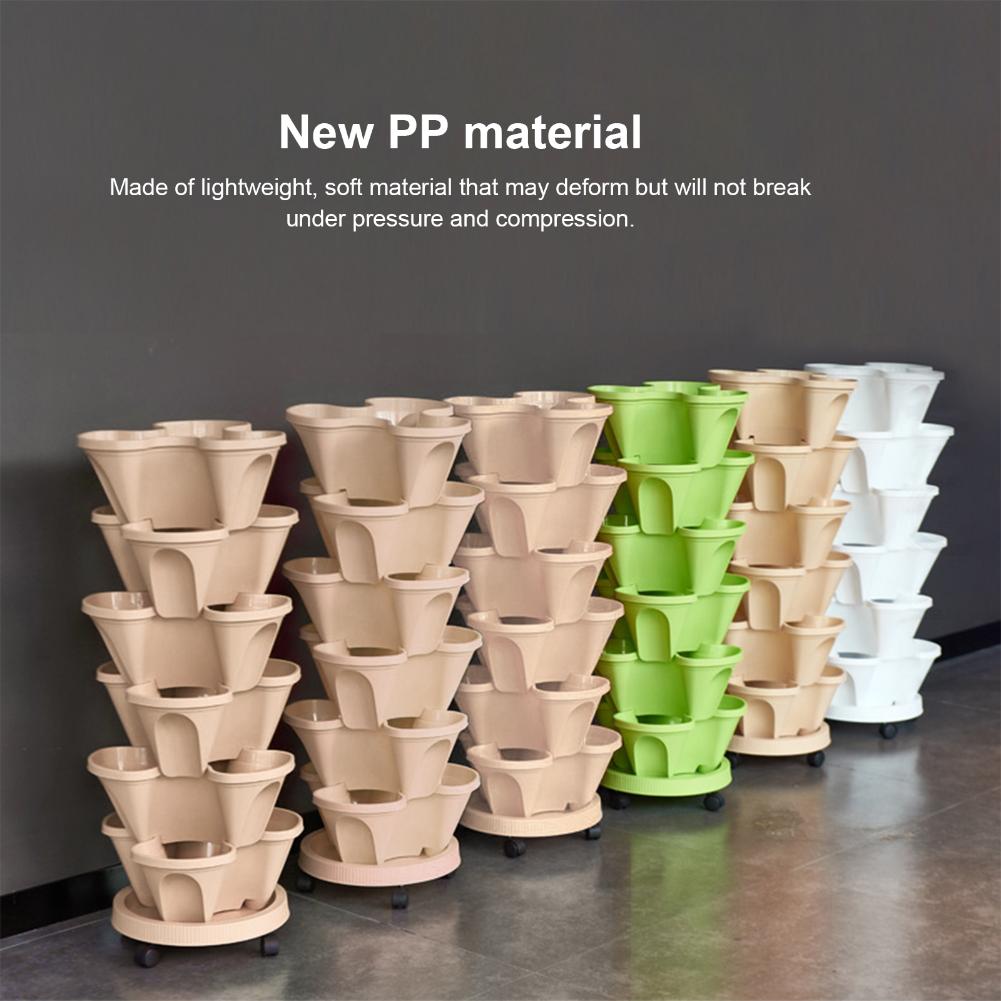 Plastic Stackable Vertical Planter, Seedling Holder Garden Planter Gardening Nursery Pots for Strawberry Planting (Beige)