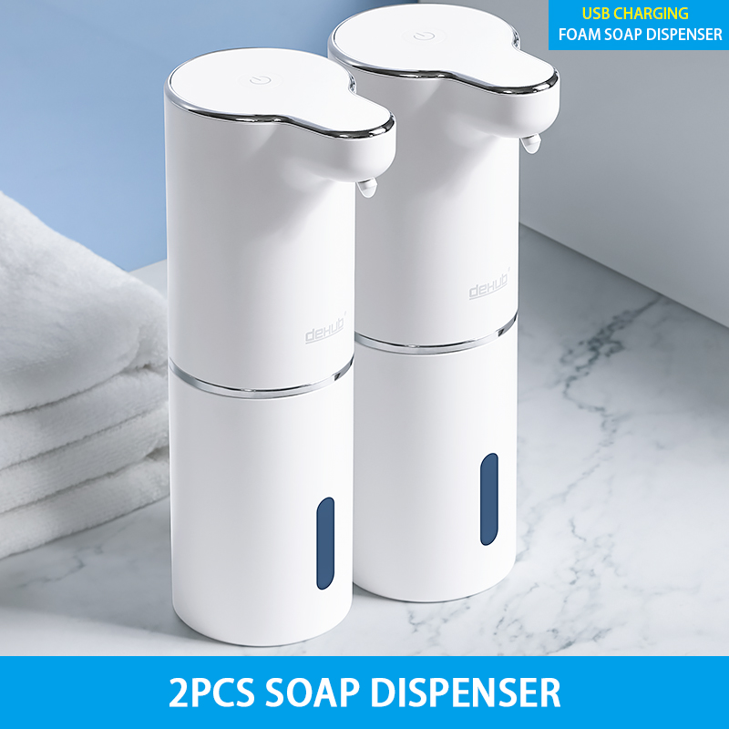Automatic Foam Soap Dispensers Bathroom Smart Washing Hand Machine With USB Charging White ABS Material: 2pcs Soap dispenser