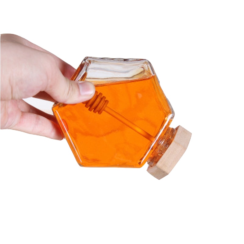 Glas honning krukke til 220ml/380ml mini lille honning flaske container gryde med træ honning stick ske