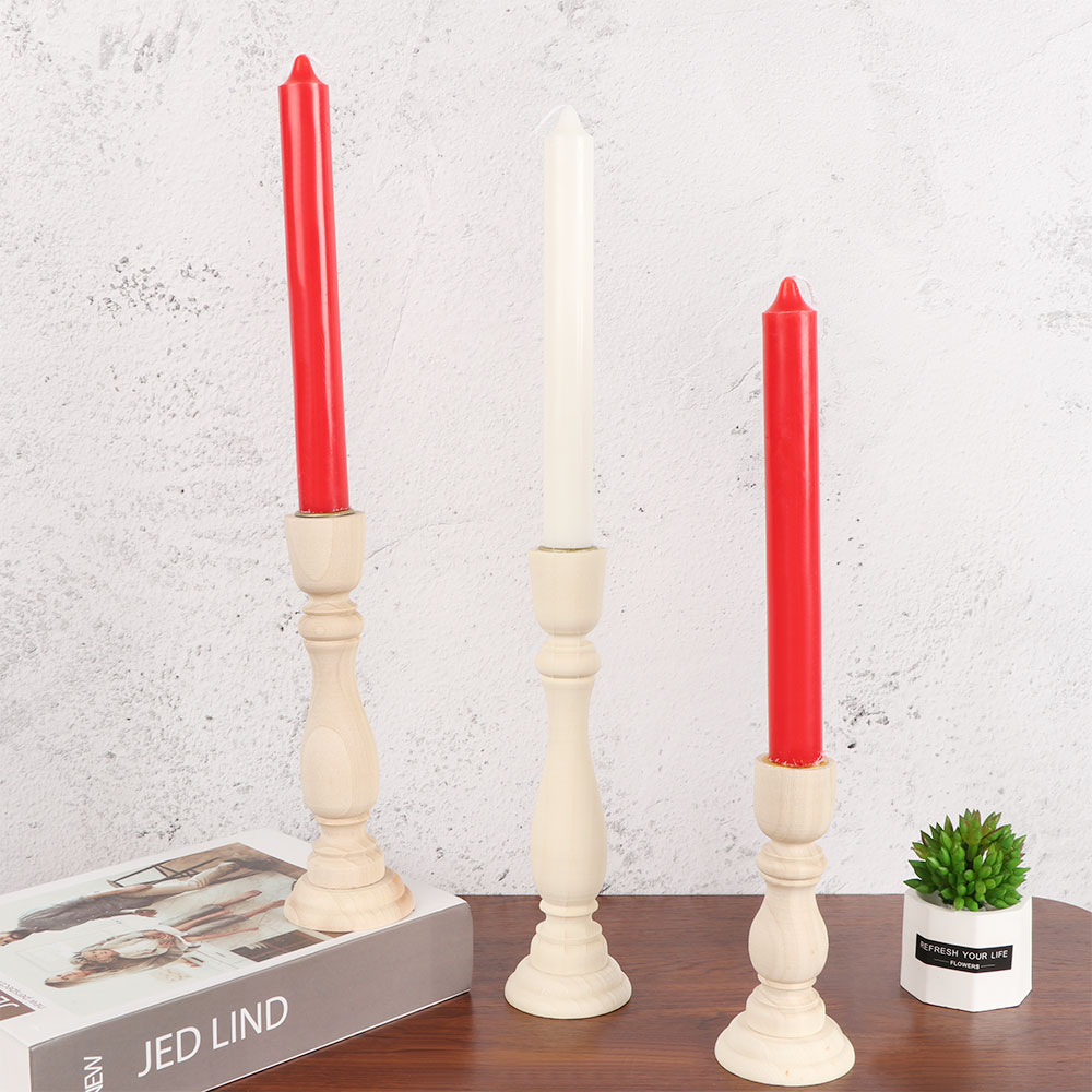 3 Sizes Candle Holders Retro Unpainted Wood Classic Craft Candle Holders Wedding Party Home Decorations