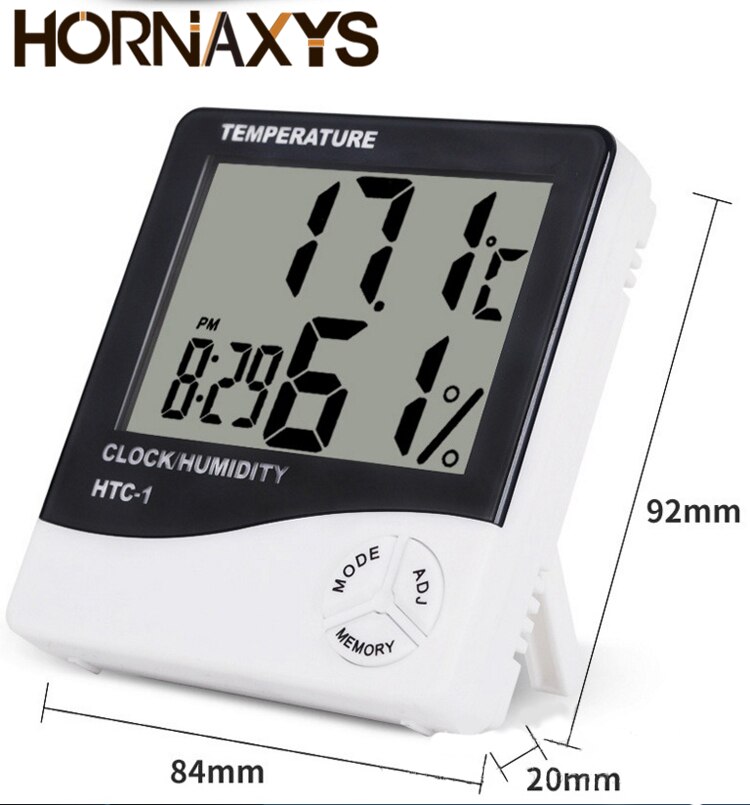 LCD Digital Thermometer Hygrometer Weather Station HTC-1 HTC-2 Temperature Humidity Tester Clock Alarm Wall Sensor Probe LCD: HTC-1
