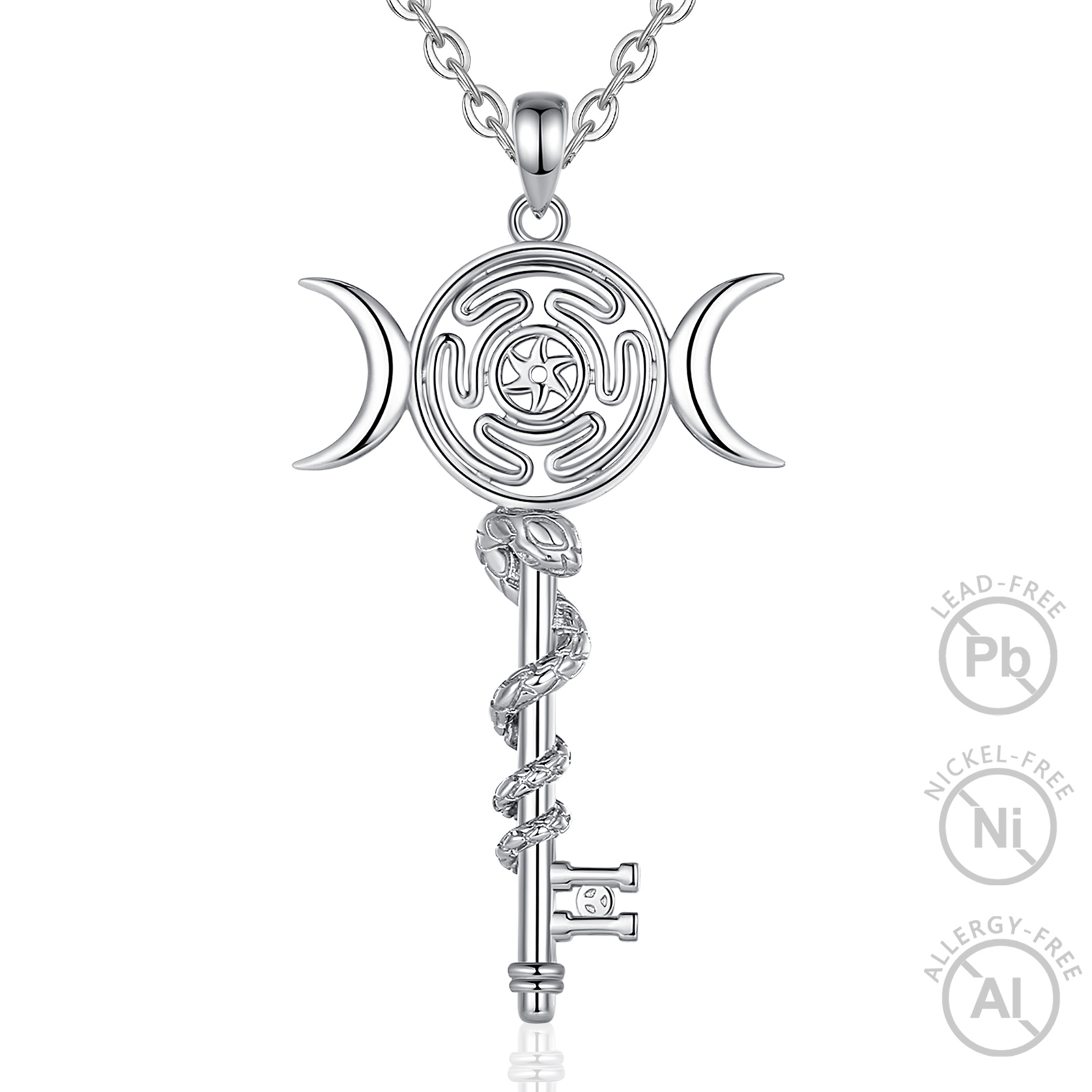 Eudora 925 Sterling Silver Hekate Wheel Necklace for Women Snake Key Triple Moon Goddess Pendant Witch Jewelry Personality: green