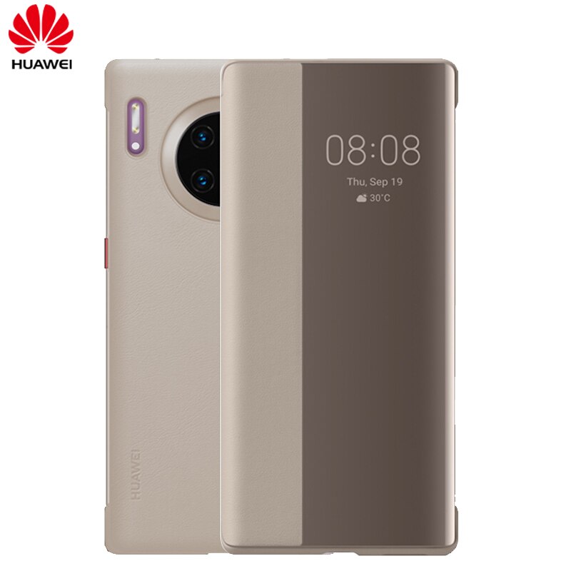 Original huawei mate 30 pro skal officiell smart view flip huawei mate 30 5g skal spegel fönster läder vakna sömn skal: Huawei mate 30 pro / Kaki