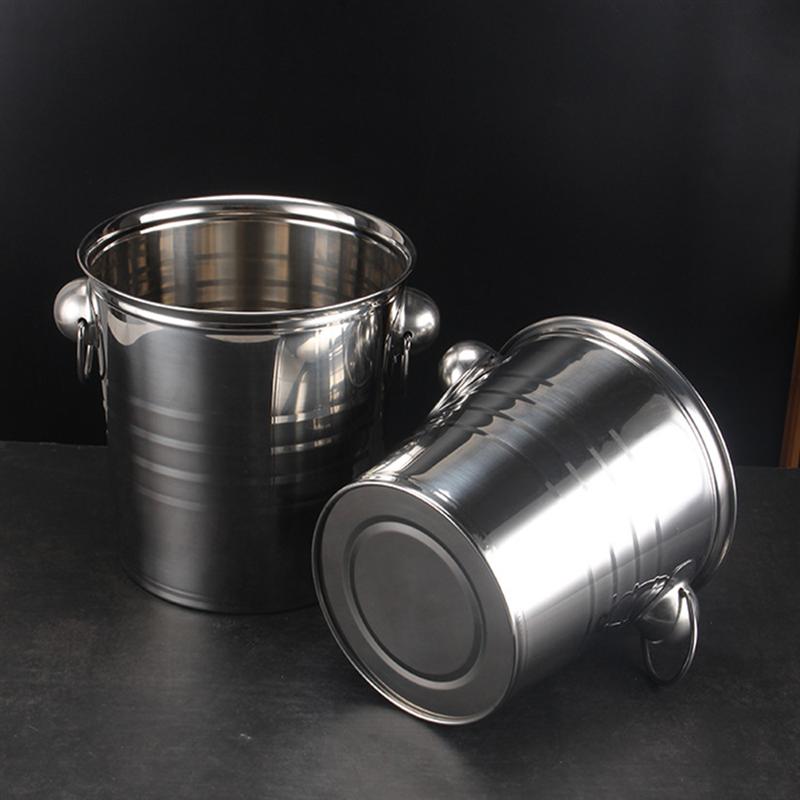 Stainless Steel Ice Bucket Champagne Wine Bucket Portable Ice Chiller Cooler Ice Cube Container With Handle Party Bar Tools