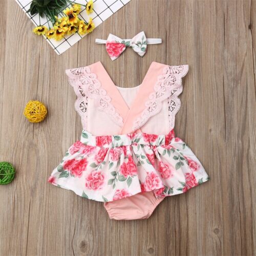 2 stuks babymeisjes bodysuit casual bloemenprint jumpsuit overall kinderkleding zomer bodysuit + hoofdband katoenen meisjes playsuit zonnepak