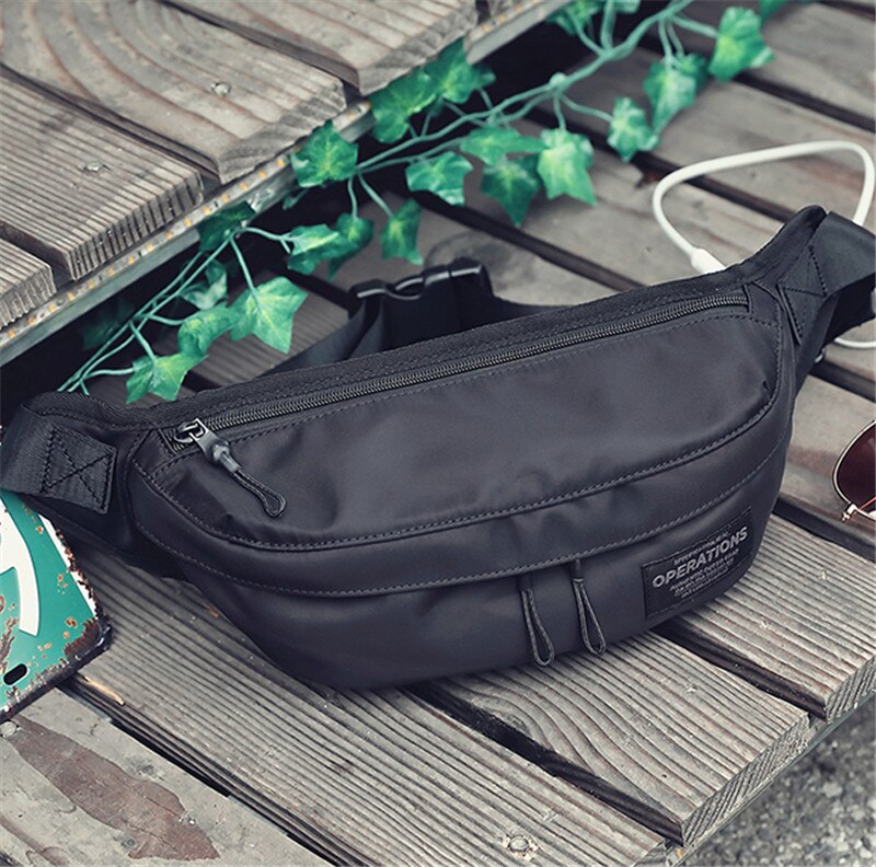 Bolsa de cintura masculina oxford, à prova d&#39;água, casual, de peito, moda, hip hop, cinto, bolsa de ombro para viagem ao ar livre: black