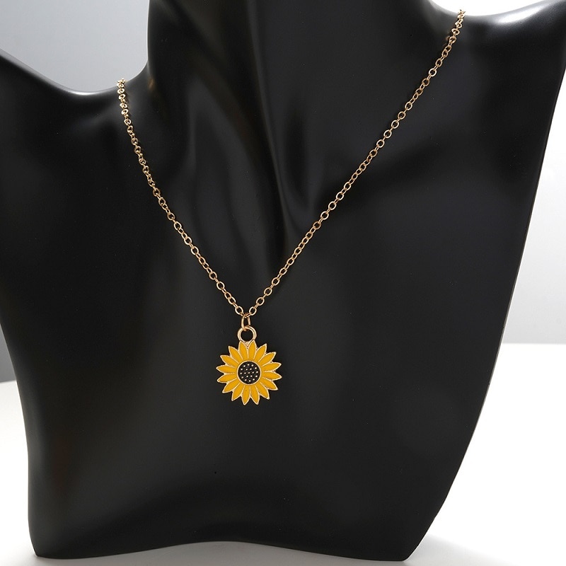 Collier avec pendentif marguerite tournesol, bijou coréen en or, pour ami,