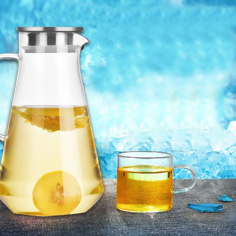 1.5L High Transparent Water Carafe for Cold Water Ice Tea and Juice Beverage Stainless Steel Filter Household JY
