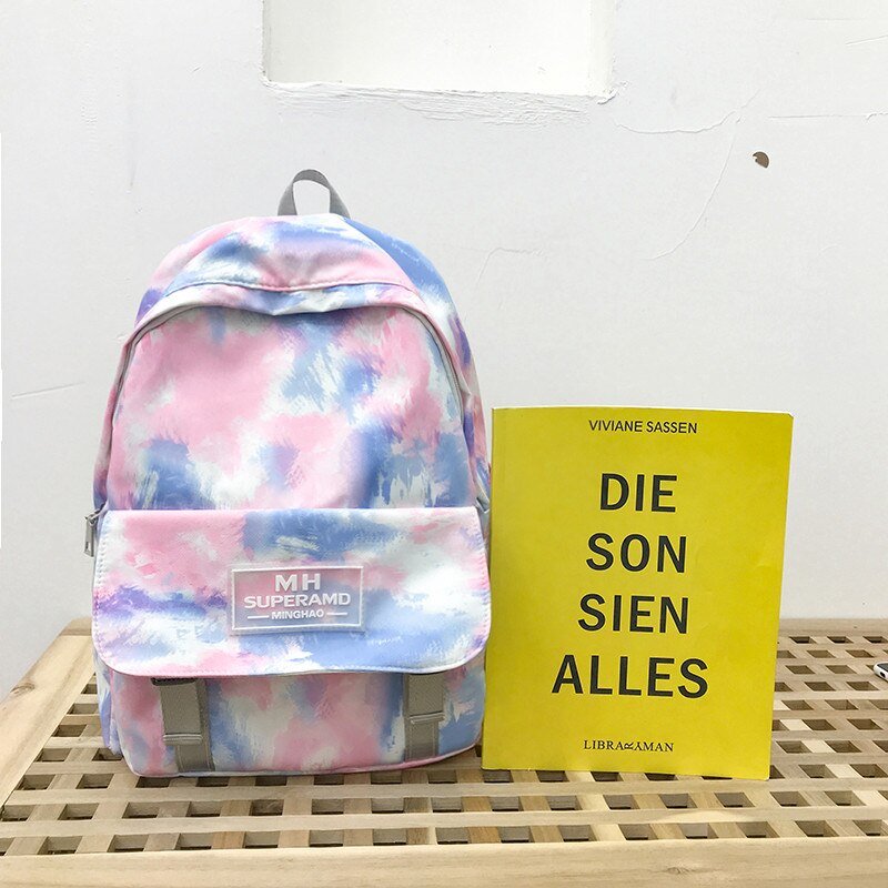 Collorful kvinnor ryggsäck graffiti nylon kvinnlig student ryggsäck för tonåring flicka bokväskor skol slips färgämne resa mochila daypack