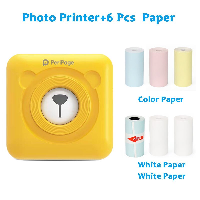 Peripage-Mini impresora térmica de bolsillo A6, dispositivo de impresión portátil de 58mm, color rojo y amarillo, inalámbrica, Bluetooth, Android e IOS, novedad: Y 6pcs Paper