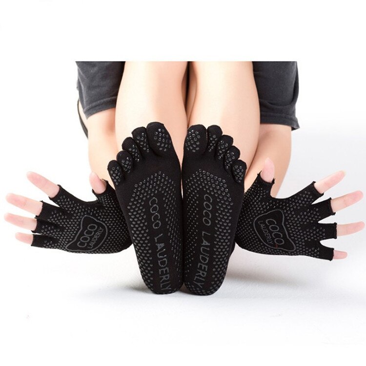 Summer Thin Five Toe Sock Slippers Women Lady Invisibility Socks Yuga Black Five Finger Socks Sport Girl With Gloves: normal black