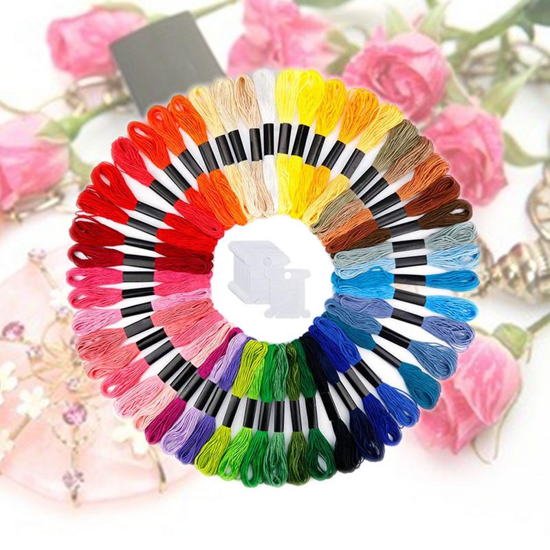 Mix Colors Cross Stitch Embroidery Thread Set Embroidery Tool Rainbow 50pcs Embroidery Thread And 12pc Winding Sheet Sewing Set