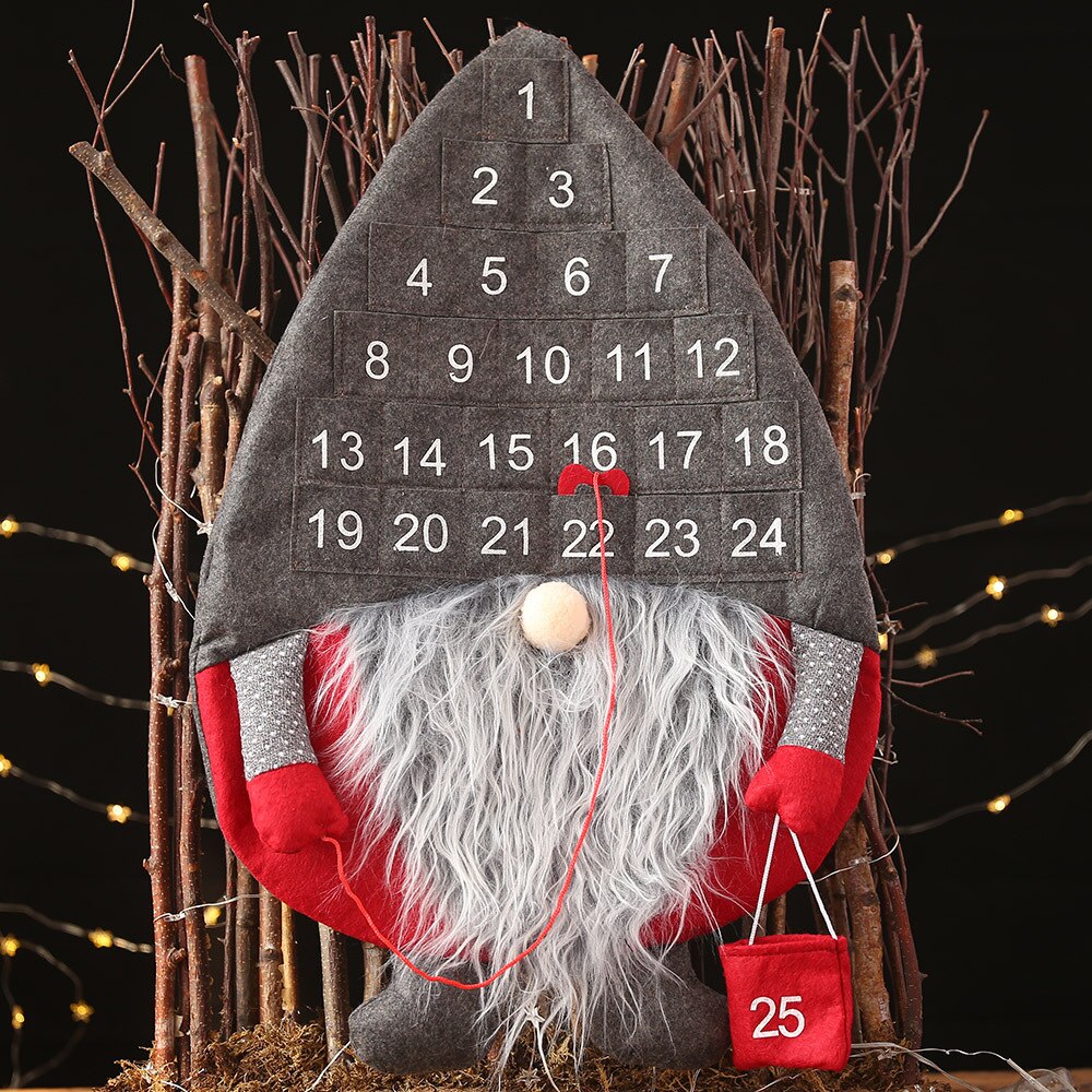 Jul svensk nisse tomte adventskalender hængende jul grå hat svensk julemand nedtællingskalender til juleindretning