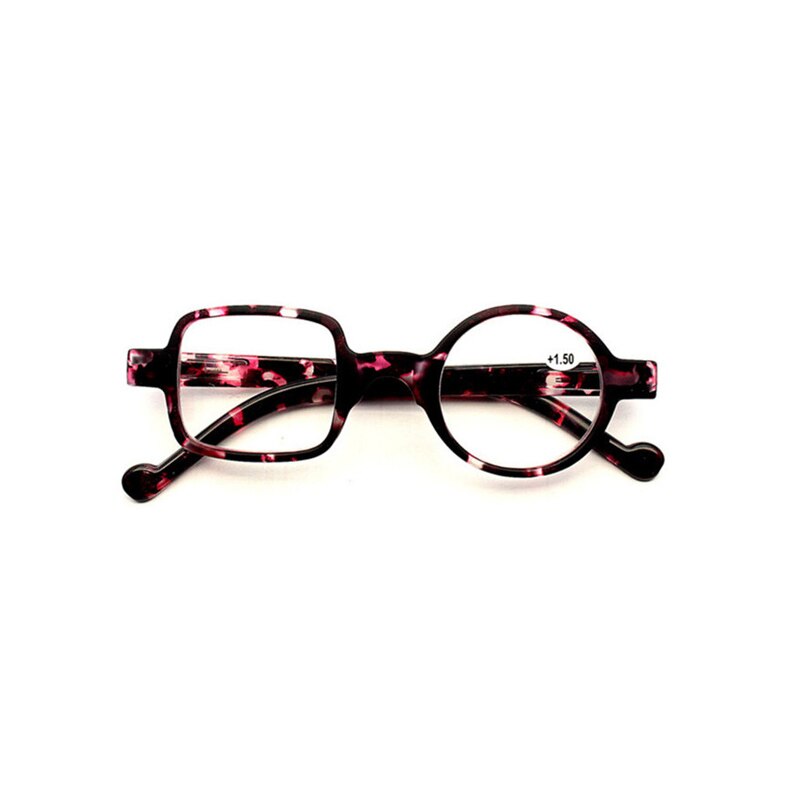 Retro Leopard Asymmetrical Round&amp;Square Reading Glasses Women&amp;Men Presbyopia Glasses Hyperopia Eyeglasses For Elder: +300 / Purple