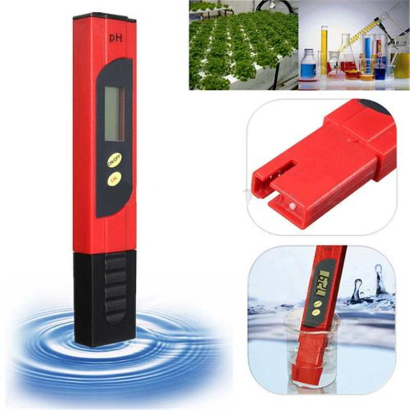 Bærbar høj nøjagtighed lcd digital ph meter tester pen til vand mad akvarie pool hydroponics vin urin ph detektor monitor: To nøgler røde