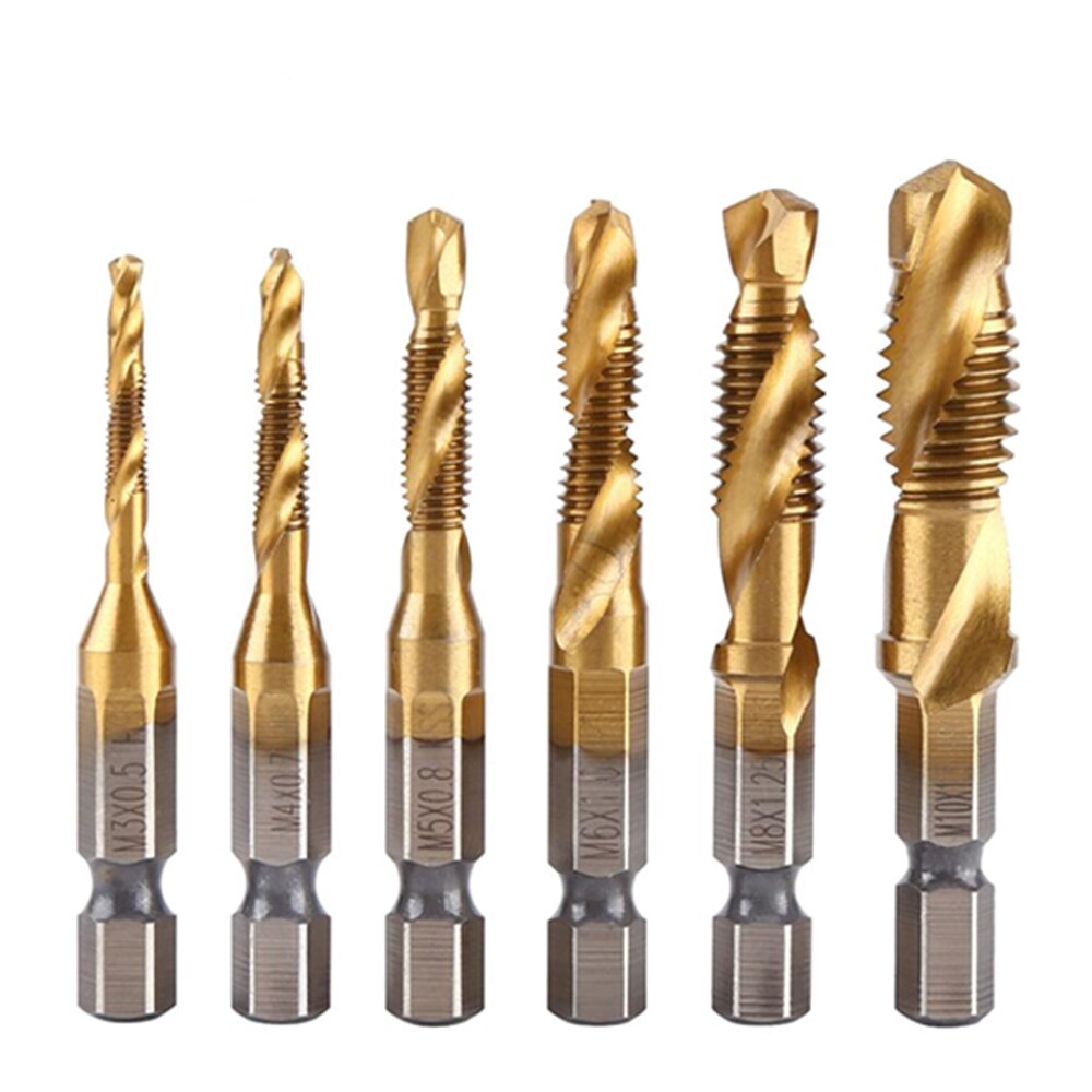 1pc Thread M3 M4 M5 M6 M8 M10 Screw Tap Drill Bits Hss Taps Countersink Deburr Metric High Speed Steel 1/4 IN Quick Change Hex