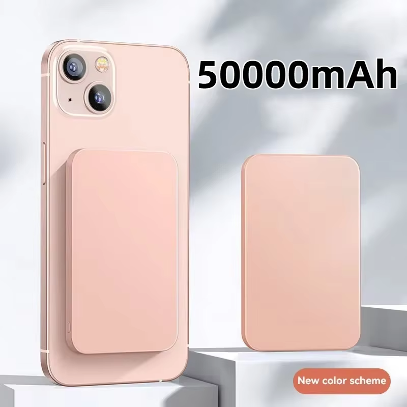 50000 mah trådlös magnetisk powerbankladdare snabbladdningsbar extern reservbatteri för apple iphone android: Transparent