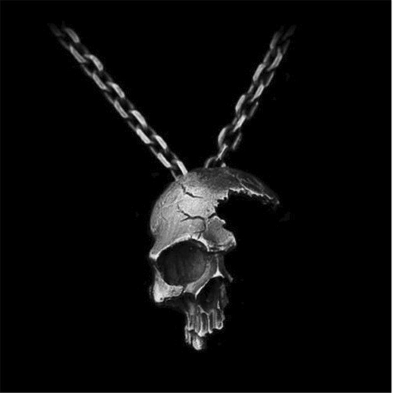 Gebroken Beschadigd Half Gezicht Schedel Hanger Ketting Mannen Mode Biker Rock Punk Sieraden Antiek Zilver Kleur, ketting Lengte 45Cm: Default Title