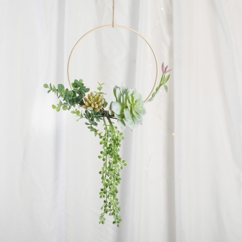 Cilected INS Artificial Green Plants Succulent Bamboo Ring Wall Hanging Home Hotel Shopping Mall Wall Decor Plastic Wreath: WT093-6