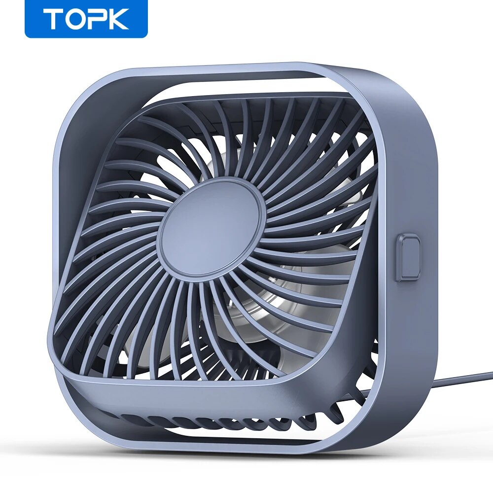 TOPK-miniventilador portátil USB, ventilador de mesa eléctrico Personal de escritorio, ventiladores de pie para habitación, viento de 3 velocidades, giratorio de 360 ° para acampar: Gris claro