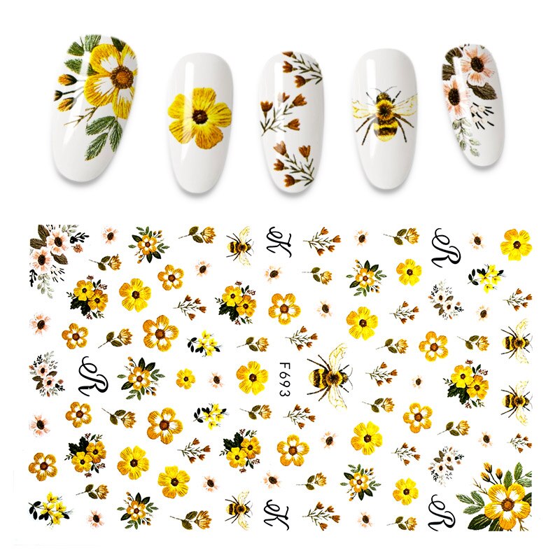 3D Nail Sticker Decals Zwart Chrysant Bee Nail Art Decoraties Stickers Manicure Accessoires Nagels Decoratie