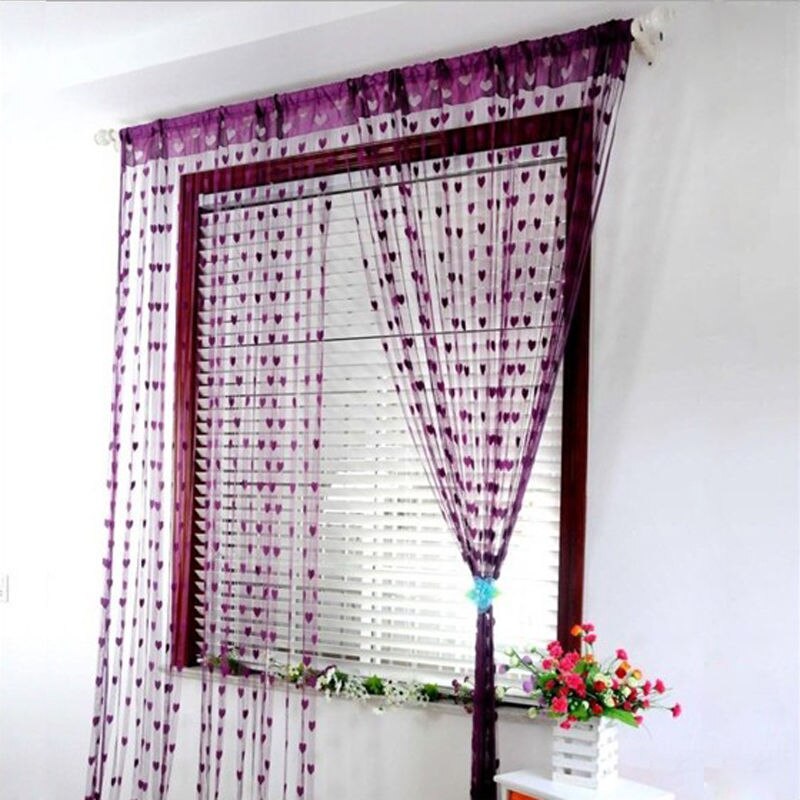 Goedkoopste String Gordijn voor Woonkamer Deur Kwastje Screen Room Divider Blind Venster Drape Hart Panel Chinese Gordijnen: Deep purple