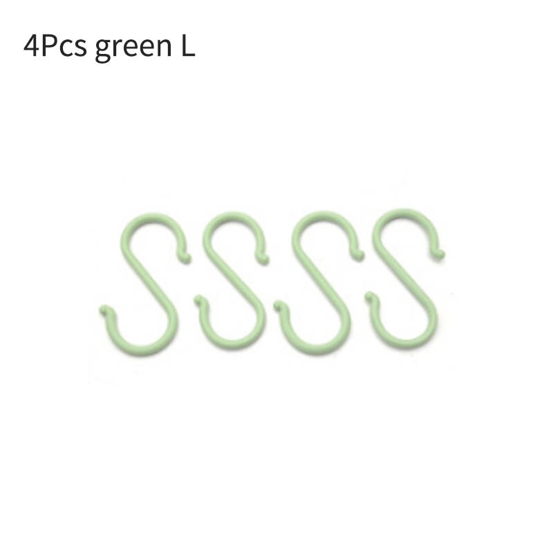 S-shaped kitchen hook Plastic material Multi-functional durable hanger Clothing rack Kitchen accessories Outdoor products: 4Pcs green L