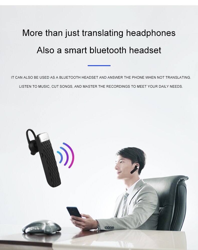 Pour CYKE sans fil Bluetooth traduction casque affaires musique intelligente casque pour IPhone pour Android Bluetooth 5. 0