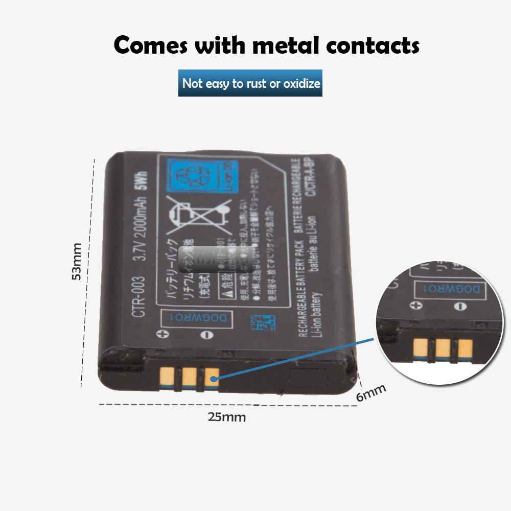 3.7V 2000mAh Rechargeable Lithium Battery Pack for Nintendo 3DS XL LL CTR-003 Wireless Controller Replacement Batteries