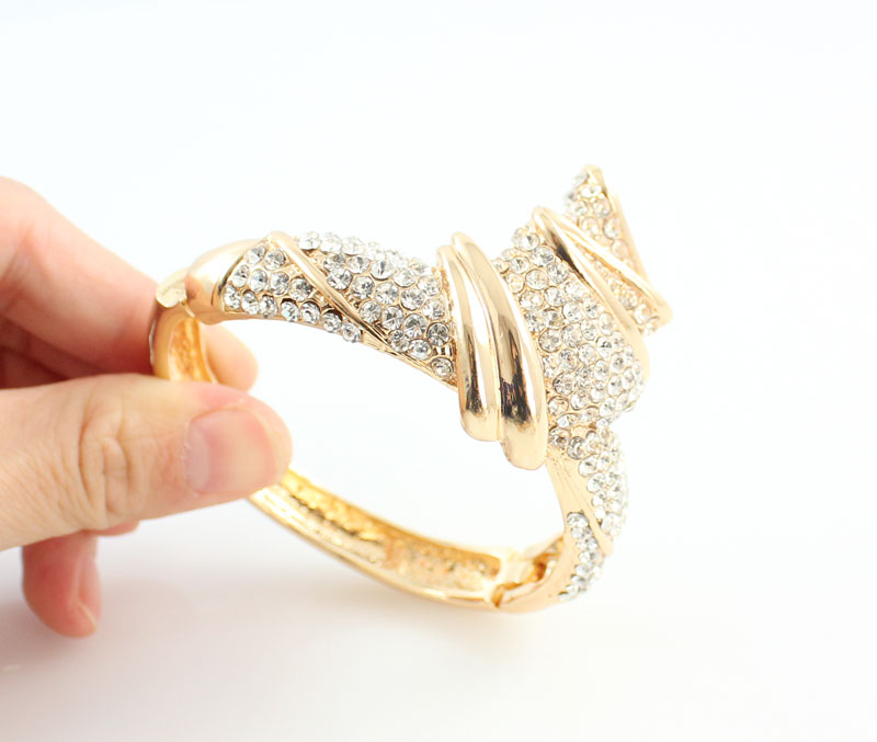 Gold Farbe Legierung Strass Hochzeit Schmuck setzt Halskette Armbinde Ring Ohrringe Für Frauen Braut