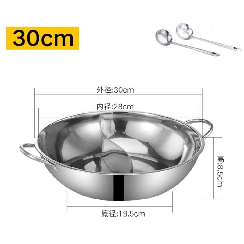 Roestvrij Stalen Pot Hotpot Inductie Fornuis Gasfornuis Compatibel Pot Huis Keuken Kookgerei Soep Kookpot Twin Verdeeld: 30cm