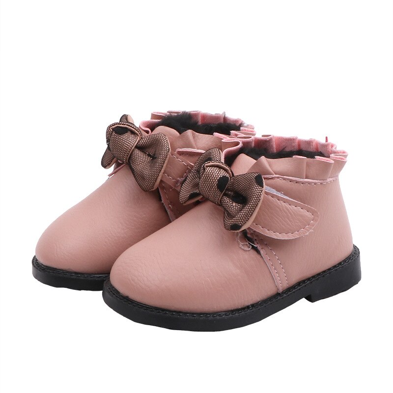 Inverno meninas botas de couro sapatos cor sólida laço quente bebê primeiros caminhantes da criança menina botas de neve de fundo macio sss007