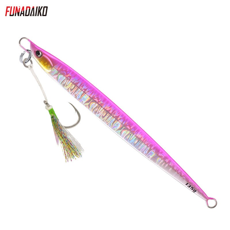 Funadaiko jigging lokke 80g 100g 135g jig agn metal jig lokke fiskeri lokke jig langsom jig fiske jig med 5x hjælpe kroge pesca: Lyserød laser / 100g