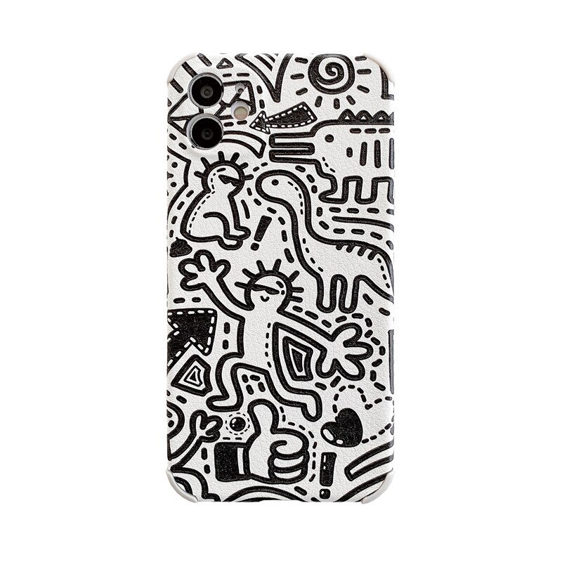 Retro dinosaurus wanddecoratie doodle japanse telefoonhoesje voor apple iphone 12, 11 pro max xr, xs max 7, 8 plus, 7 plus hoesje schattige zachte hoes: Voor iphone xr
