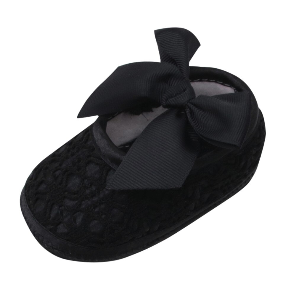 Newborn Baby Girls Soft Shoes Soft Soled Non-slip Bowknot Footwear Crib Shoes Print Breathable Comfort Cotton Children Shoes: Black / 3