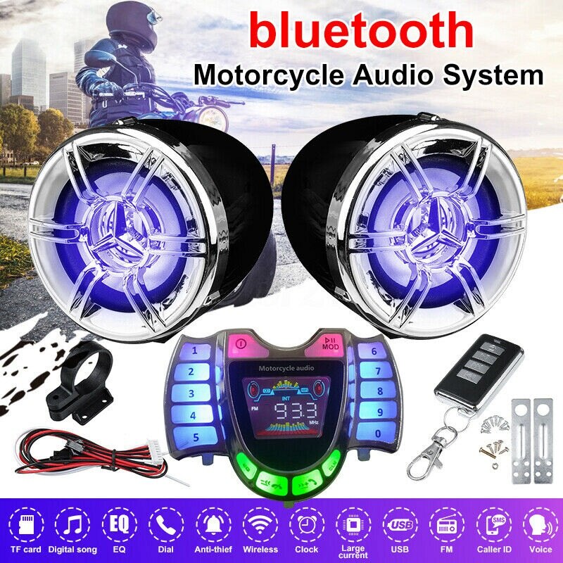 Altavoces estéreo para motocicleta, reproductor de MP3 inalámbrico Bluetooth, FM o resistente al agua para moto Scooter bici ATV UTV