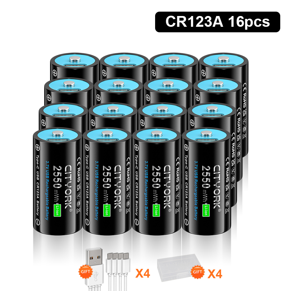 CITTORK 100% pojemność 3,7 V CR123 CR123A akumulator typu C USB ładowanie RCR123 16340 16350 baterie litowo-jonowe: Niebieski
