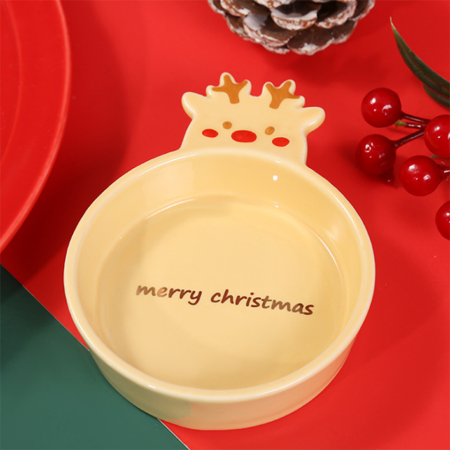 Christmas Ceramic Plate Bowl Cutlery Elk Cartoon Shape Dinner Plate Santa Claus Xmas Plate Set Cartoon Cute Year Kitchen: Seasoning Dish