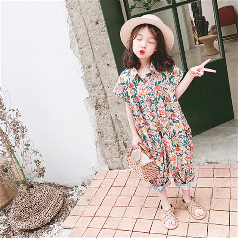 Mono Casual para niñas mono estampado Floral verano niños chándal para niñas peleles ropa para niños 3 4 5 6 7 año